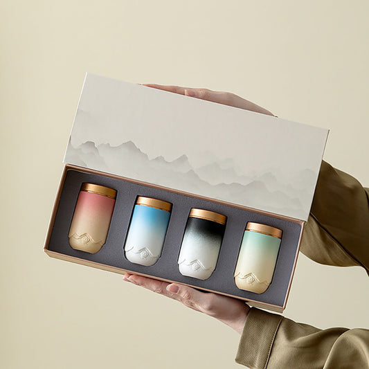 Gradient Ceramic Tea Caddy Set with Alloy Lids - Portable Storage for Loose Leaf Tea