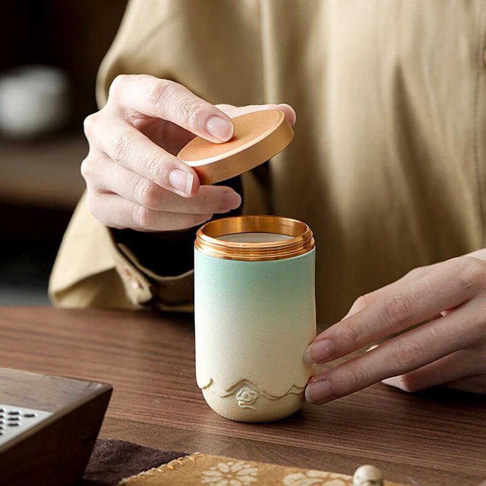 Gradient Ceramic Tea Caddy Set with Alloy Lids - Portable Storage for Loose Leaf Tea