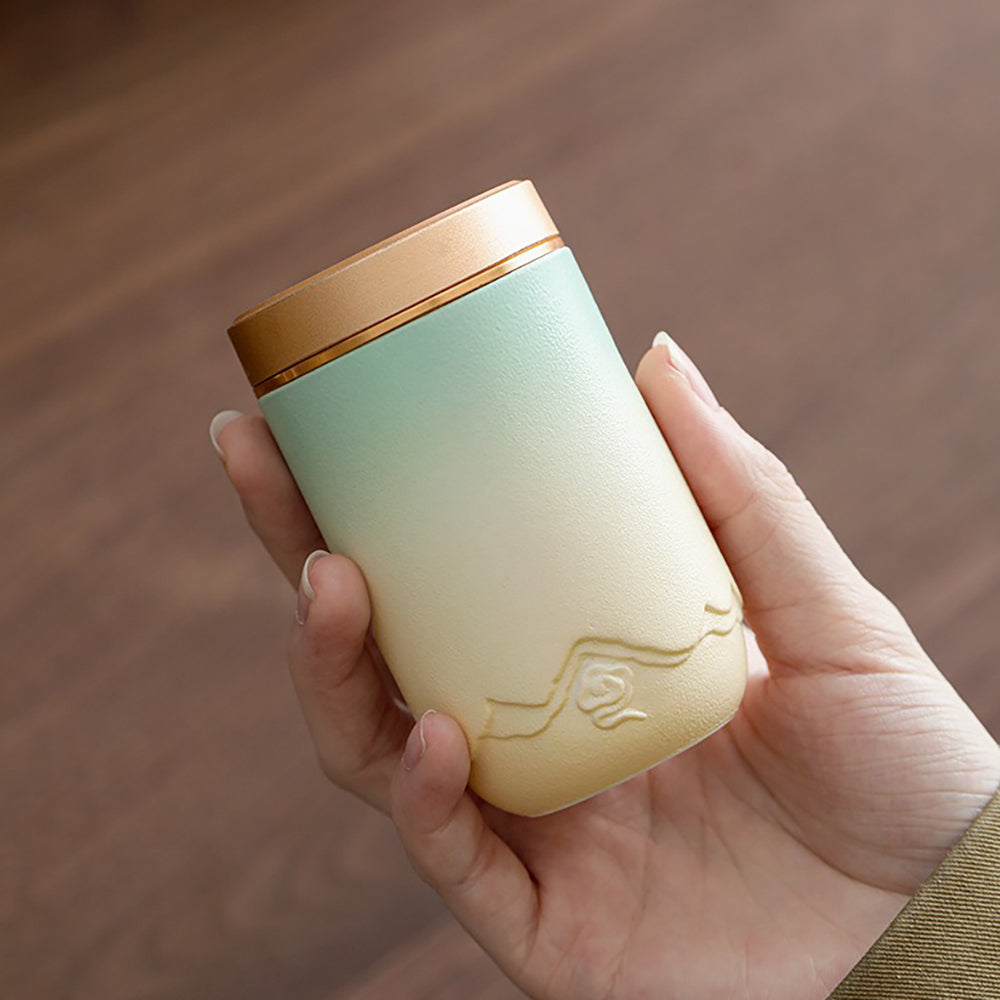 Gradient Ceramic Tea Caddy Set with Alloy Lids - Portable Storage for Loose Leaf Tea