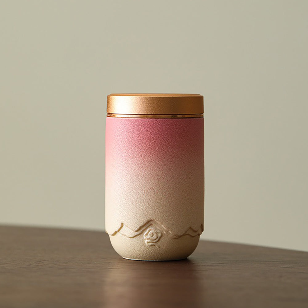 Gradient Ceramic Tea Caddy Set with Alloy Lids - Portable Storage for Loose Leaf Tea