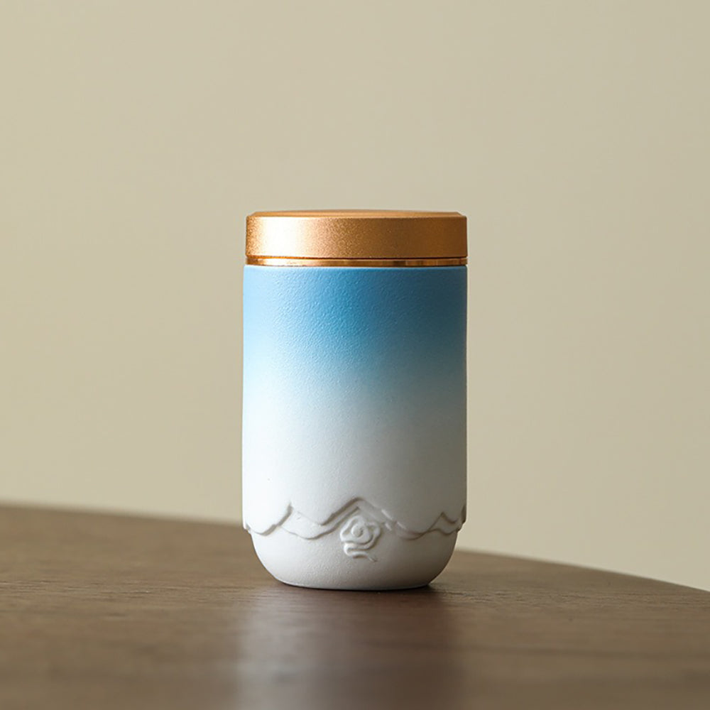 Gradient Ceramic Tea Caddy Set with Alloy Lids - Portable Storage for Loose Leaf Tea