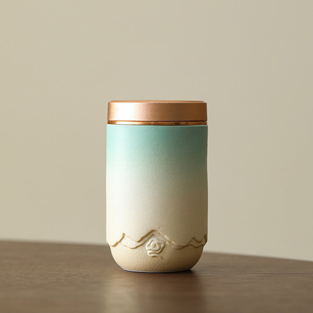 Gradient Ceramic Tea Caddy Set with Alloy Lids - Portable Storage for Loose Leaf Tea