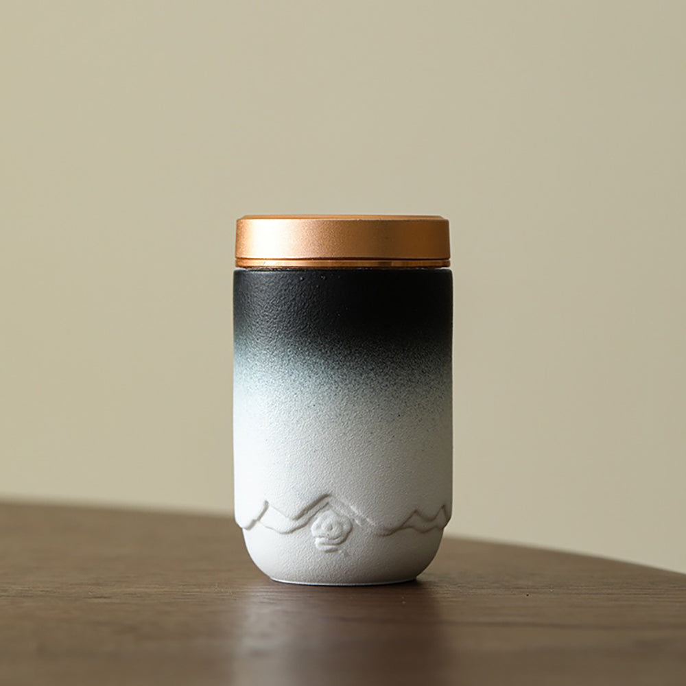 Gradient Ceramic Tea Caddy Set with Alloy Lids - Portable Storage for Loose Leaf Tea