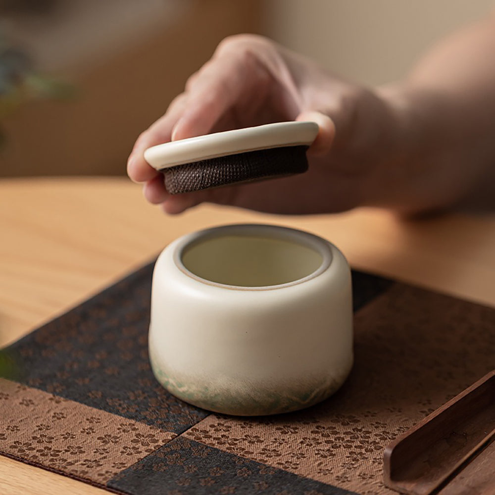 Gradient Ceramic Tea Caddy Set with Mountain Reliefs