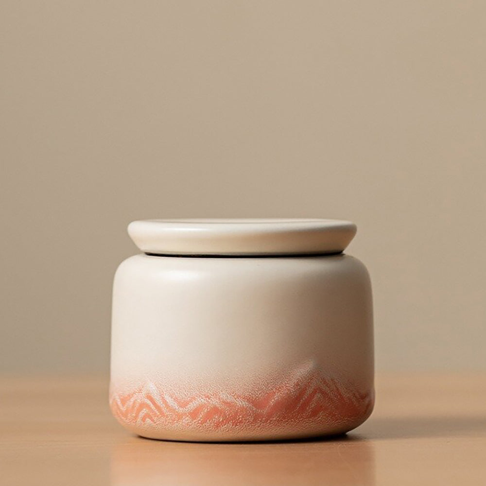 Gradient Ceramic Tea Caddy Set with Mountain Reliefs