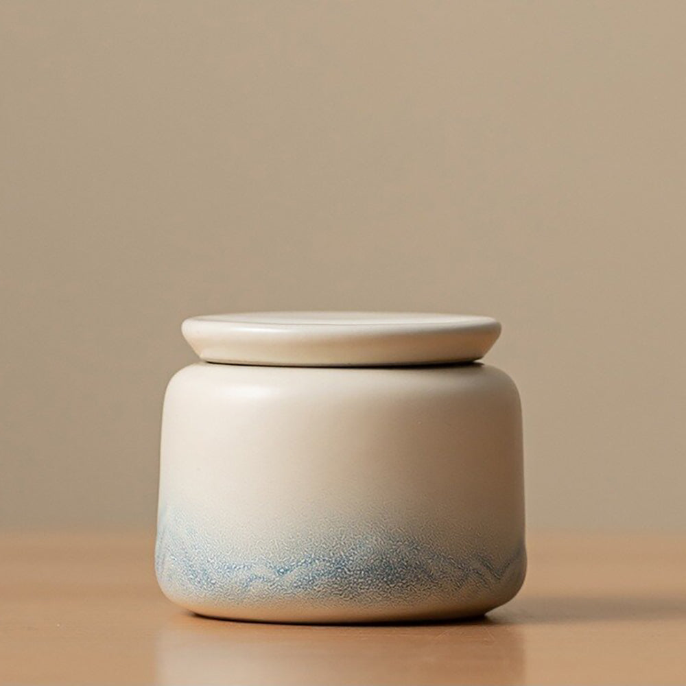 Gradient Ceramic Tea Caddy Set with Mountain Reliefs
