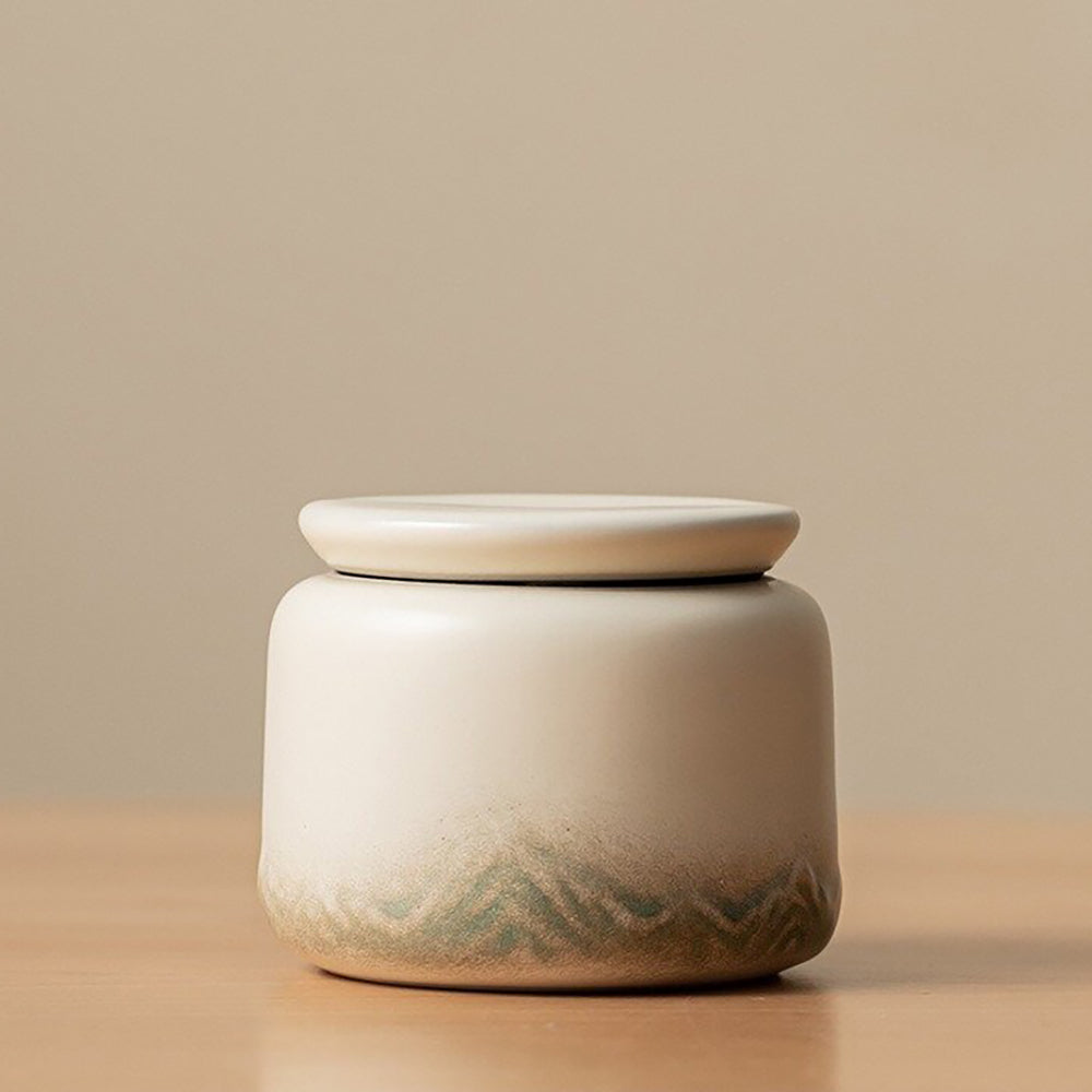 Gradient Ceramic Tea Caddy Set with Mountain Reliefs