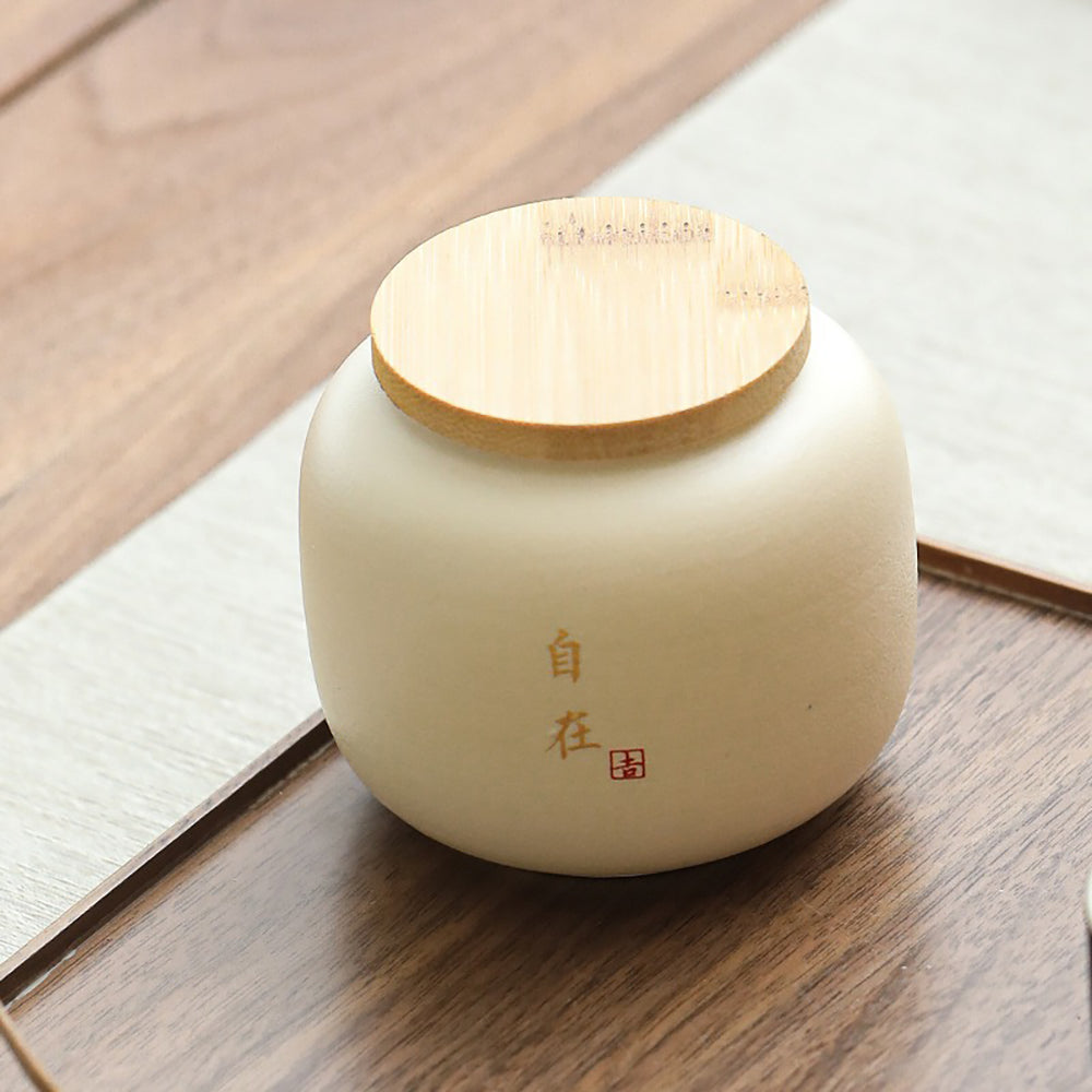Coarse Pottery Tea Caddy Set with Bamboo Lids