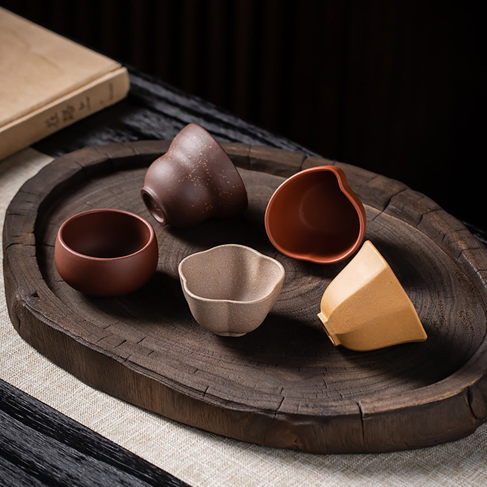 Handcrafted Yixing Purple Clay Tea Cup Set - Five Blessings Design