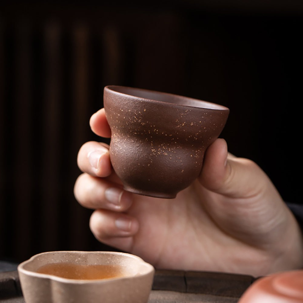 Handcrafted Yixing Purple Clay Tea Cup Set - Five Blessings Design