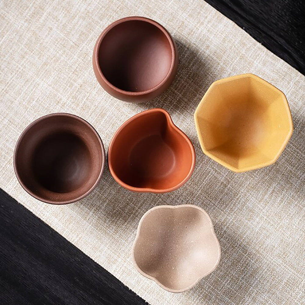 Handcrafted Yixing Purple Clay Tea Cup Set - Five Blessings Design