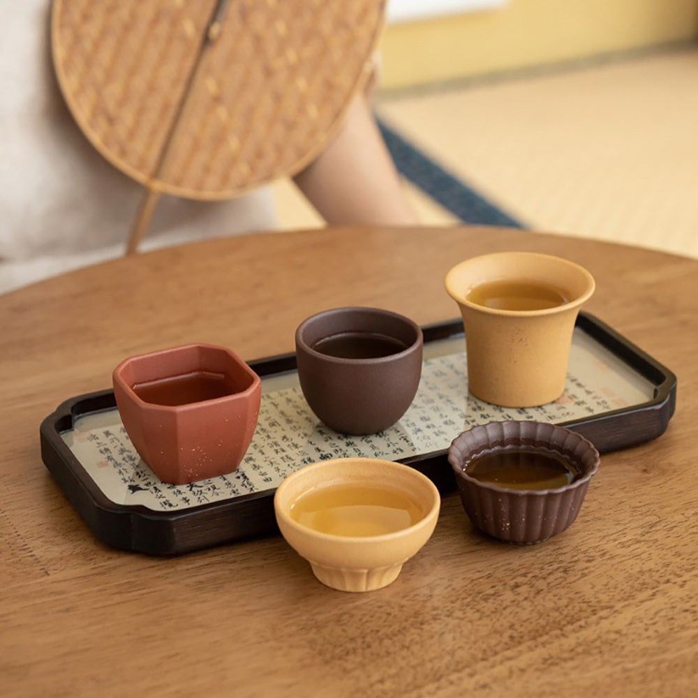 Handcrafted Yixing Purple Clay Tea Cup Set - Five Elements Design