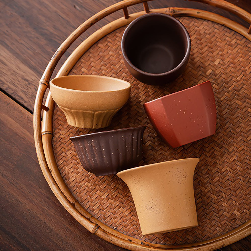 Handcrafted Yixing Purple Clay Tea Cup Set - Five Elements Design