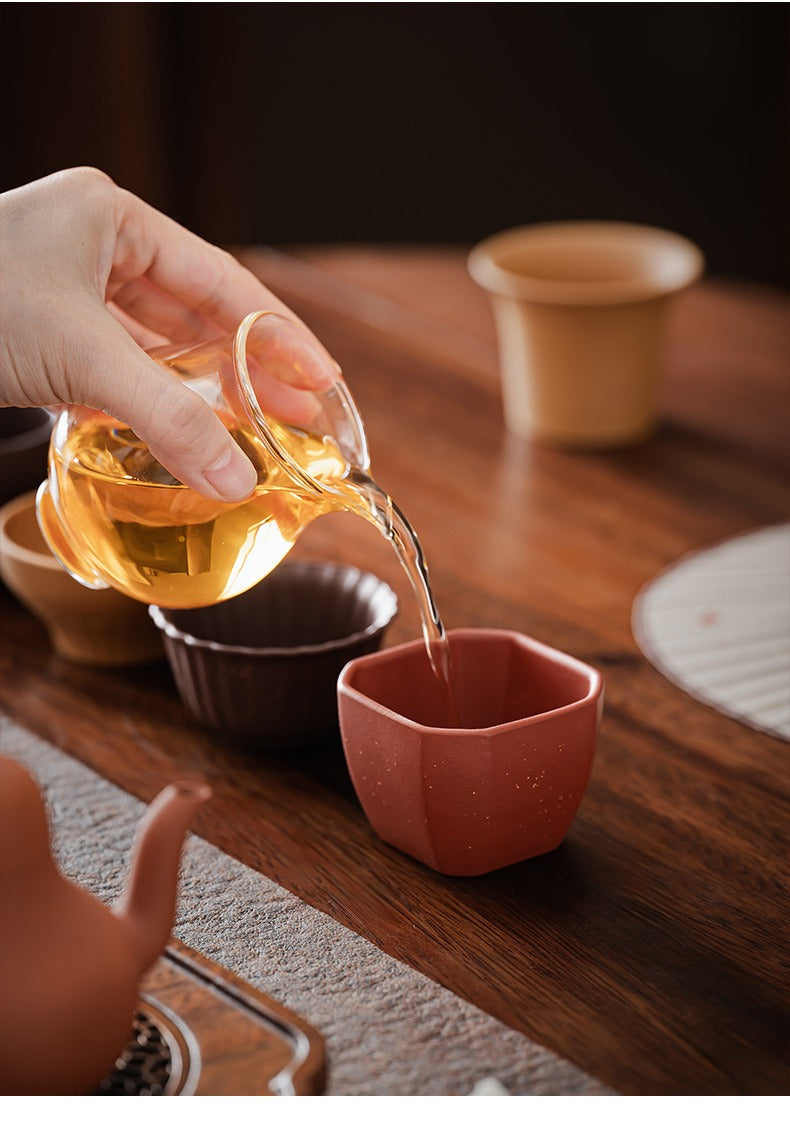 Handcrafted Yixing Purple Clay Tea Cup Set - Five Elements Design