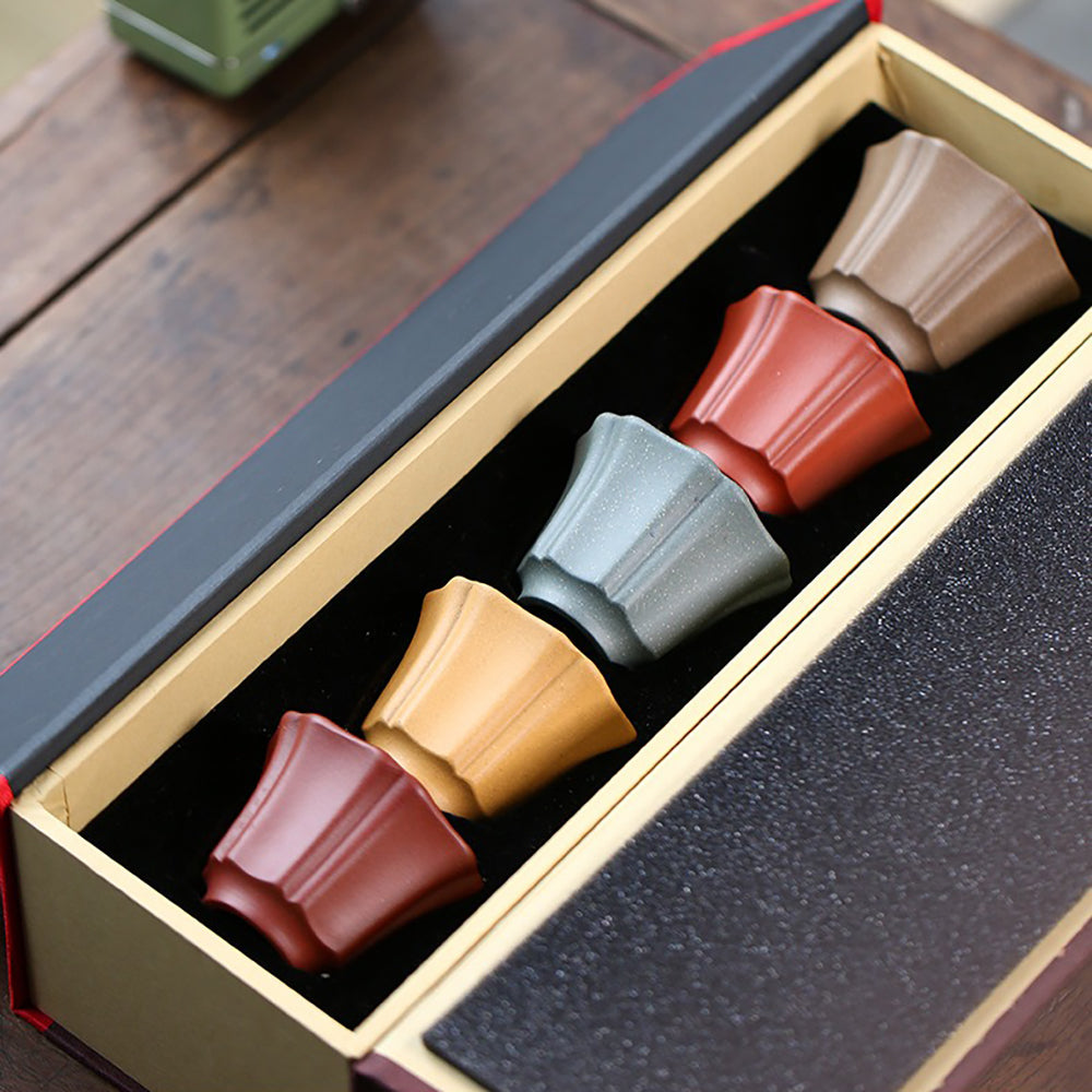 Purple Clay Flower Gongfu Tea Cup Set with Gift Box