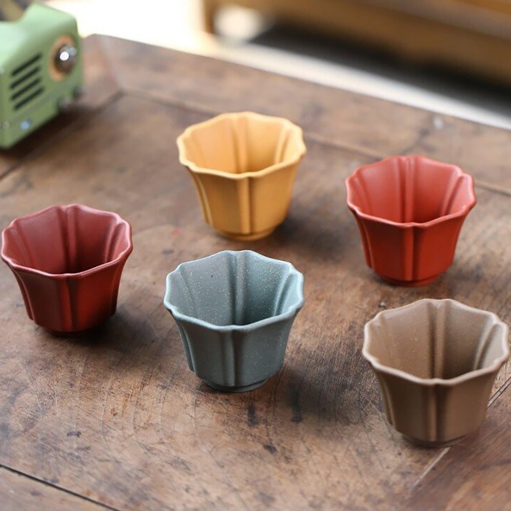 Purple Clay Flower Gongfu Tea Cup Set with Gift Box