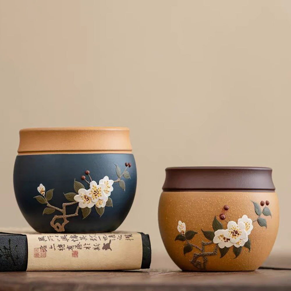 Handmade Purple Clay Gongfu Tea Cups Set with Plum Blossom Design