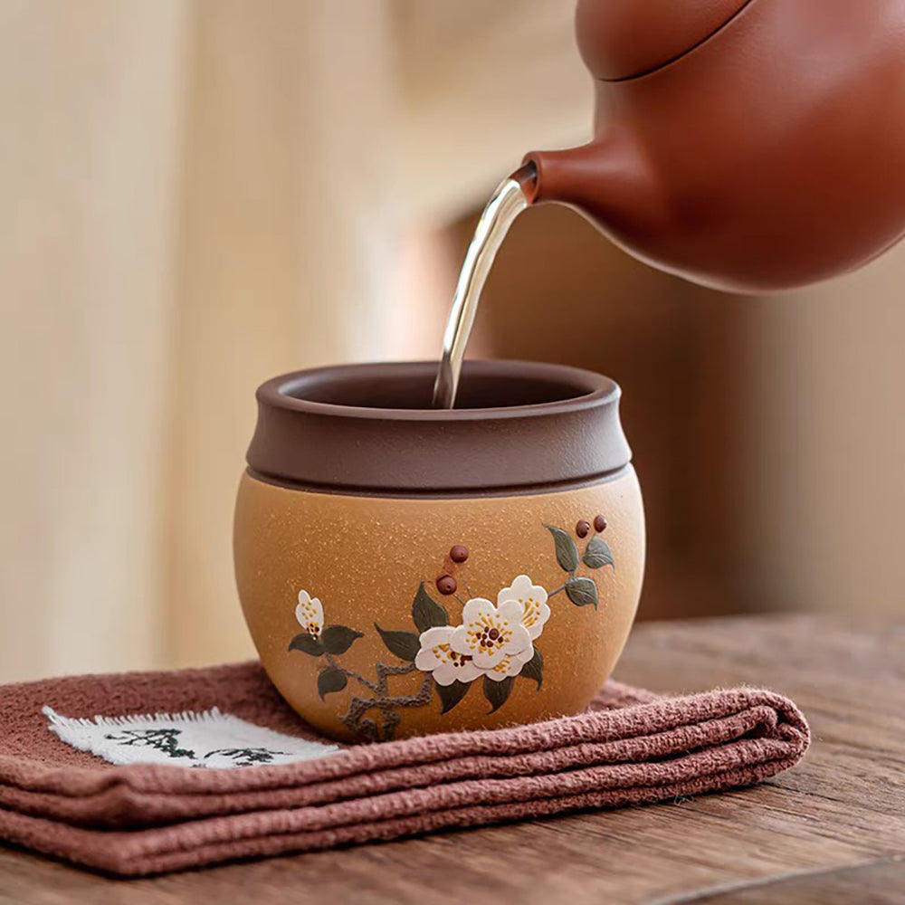 Handmade Purple Clay Gongfu Tea Cups Set with Plum Blossom Design