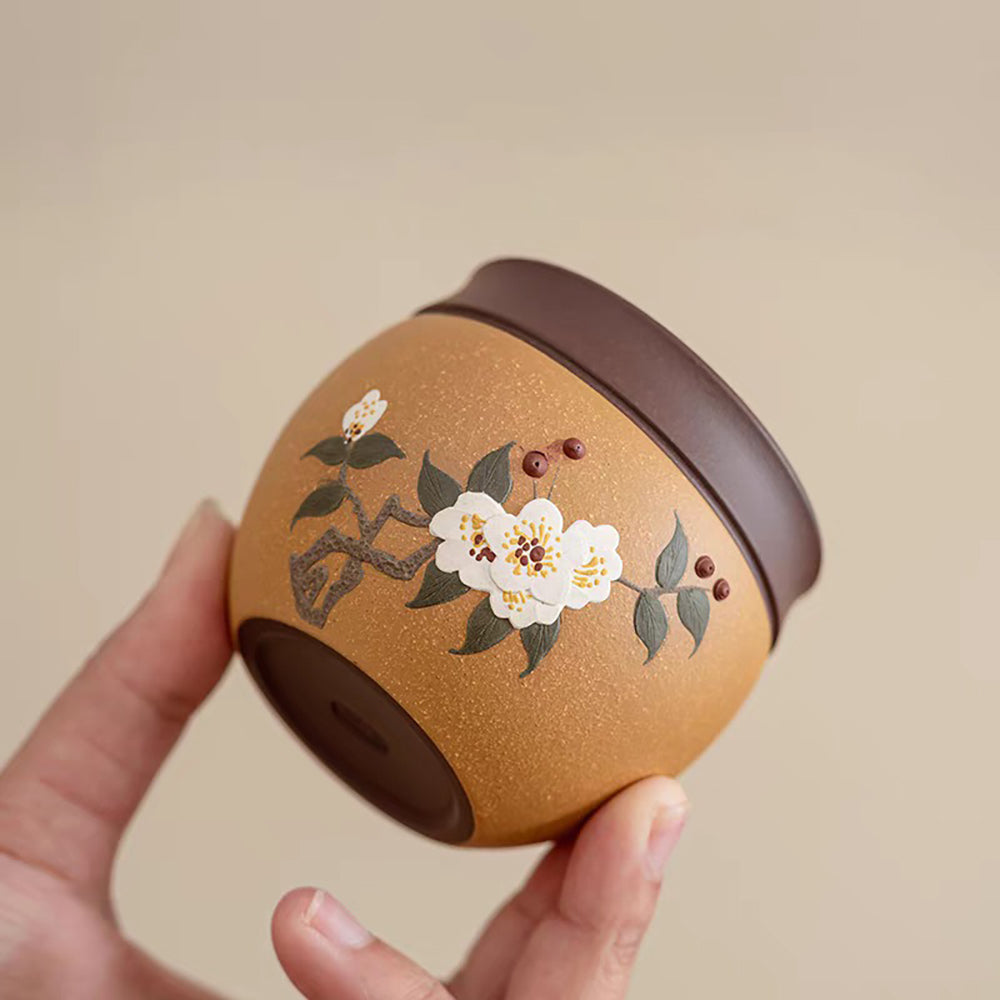 Handmade Purple Clay Gongfu Tea Cups Set with Plum Blossom Design