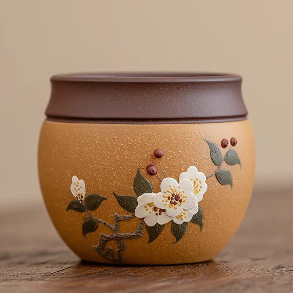 Handmade Purple Clay Gongfu Tea Cups Set with Plum Blossom Design