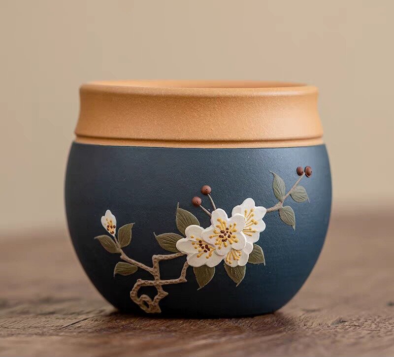 Handmade Purple Clay Gongfu Tea Cups Set with Plum Blossom Design