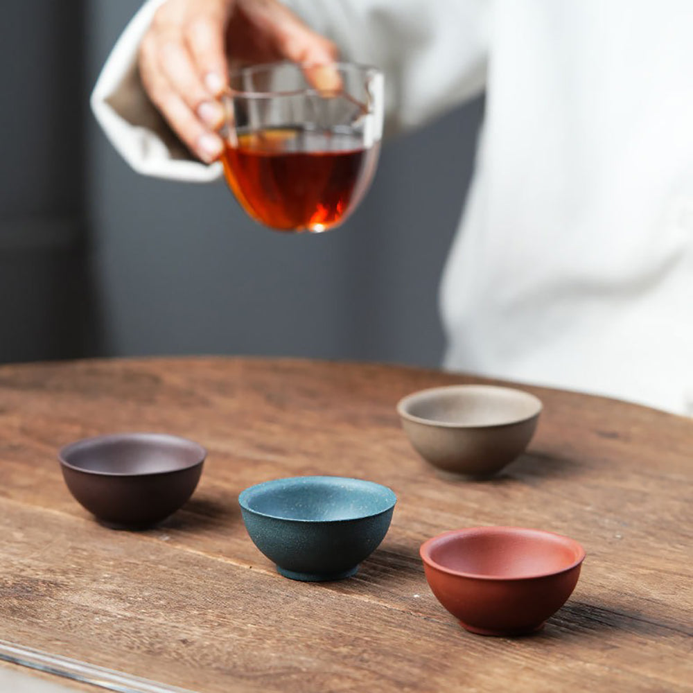 Yixing Purple Clay Lotus Tea Cup Set - 4 Handcrafted Cups