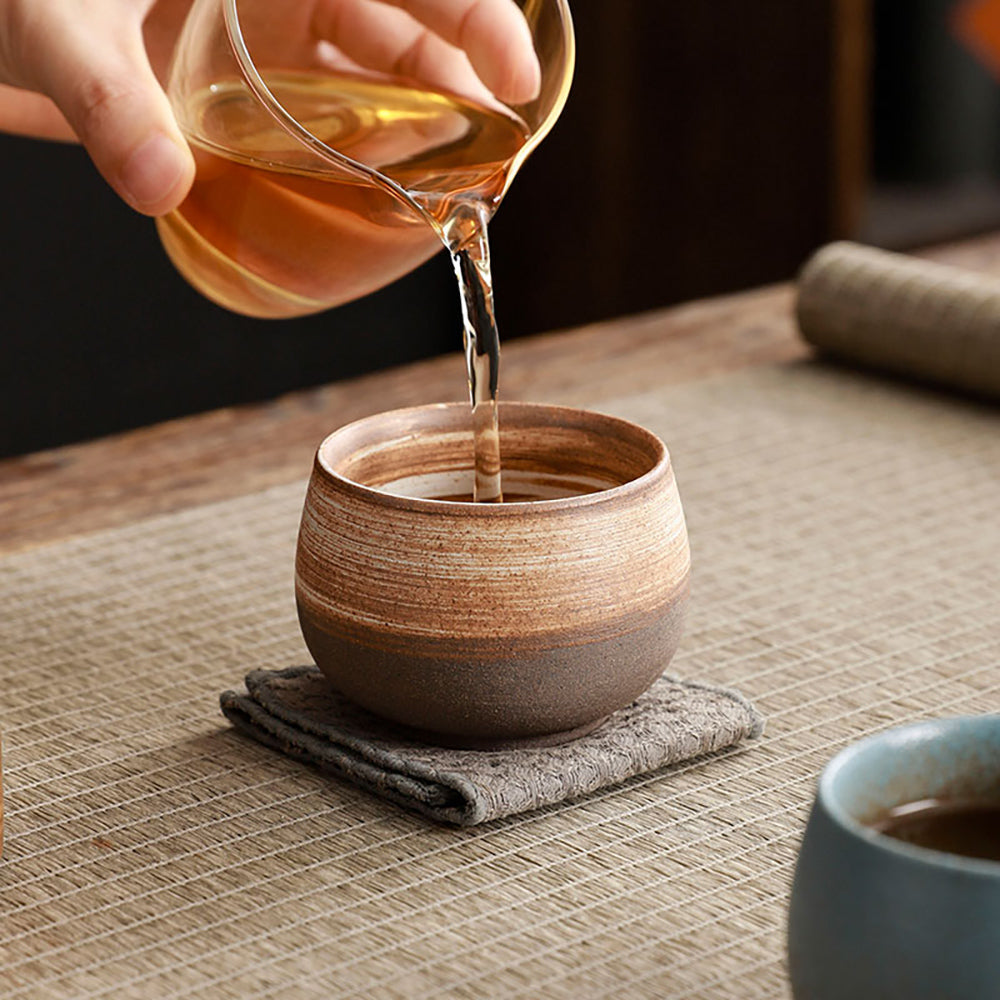 Handmade Coarse Pottery Gongfu Tea Cup Set - 4 Rustic Tea Cups with Matte Finish