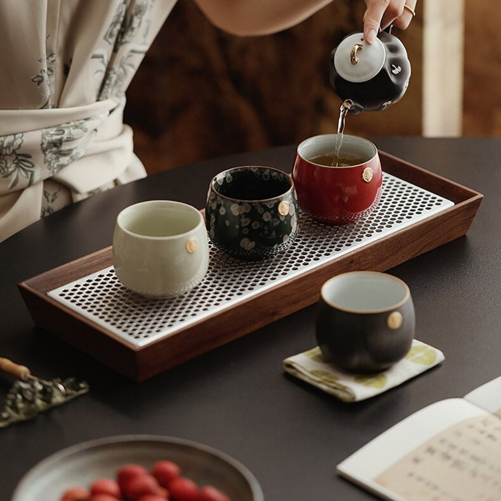 Ceramic Gongfu Tea Cup Set with Golden Xi Character