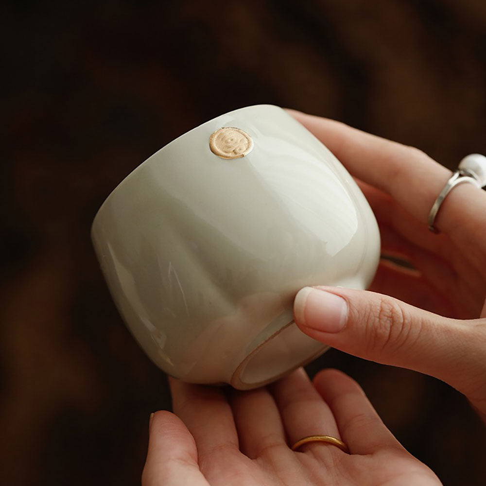 Ceramic Gongfu Tea Cup Set with Golden Xi Character