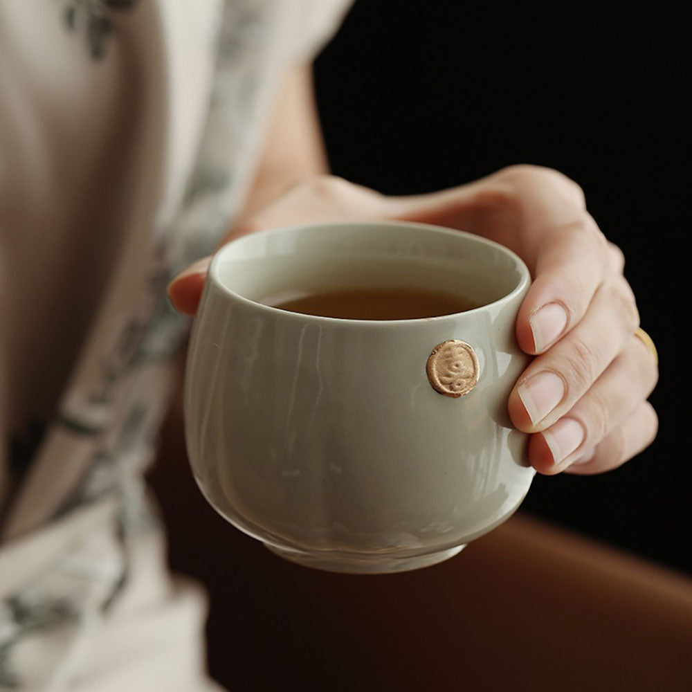 Ceramic Gongfu Tea Cup Set with Golden Xi Character