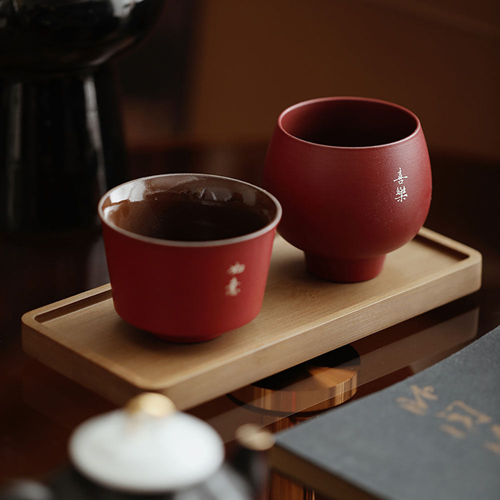 Ceramic Five Blessings Gongfu Tea Cup Set in Red Glaze