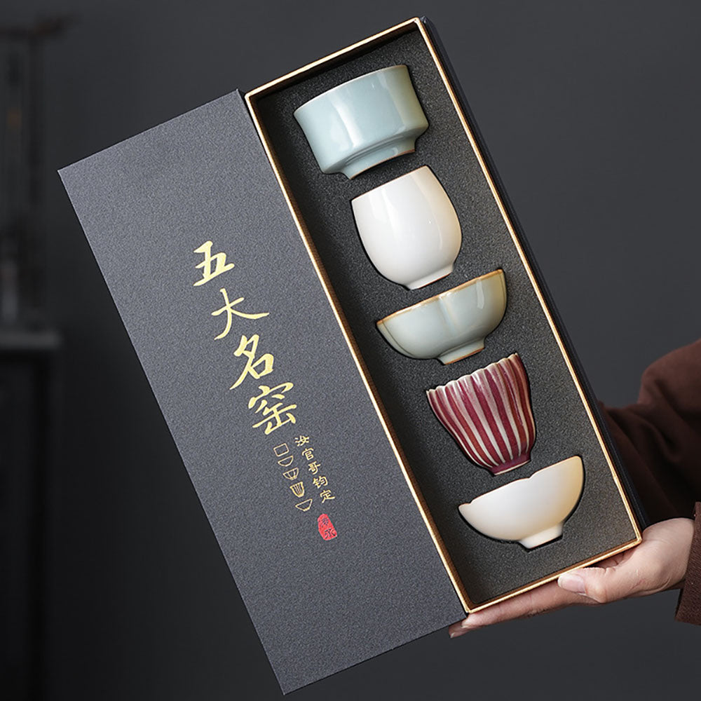 Ceramic Gongfu Tea Cup Set - Five Unique Kiln Styles
