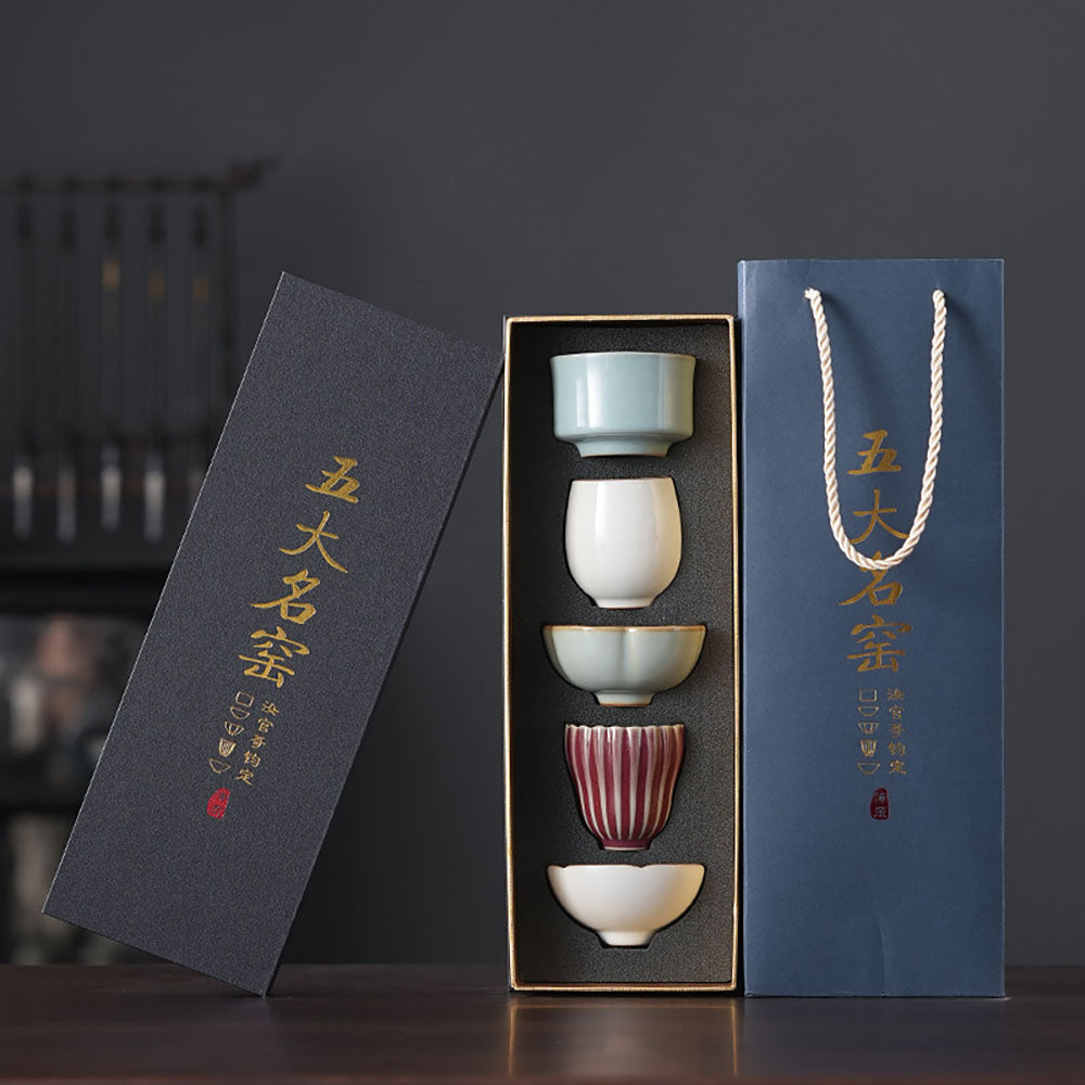 Ceramic Gongfu Tea Cup Set - Five Unique Kiln Styles