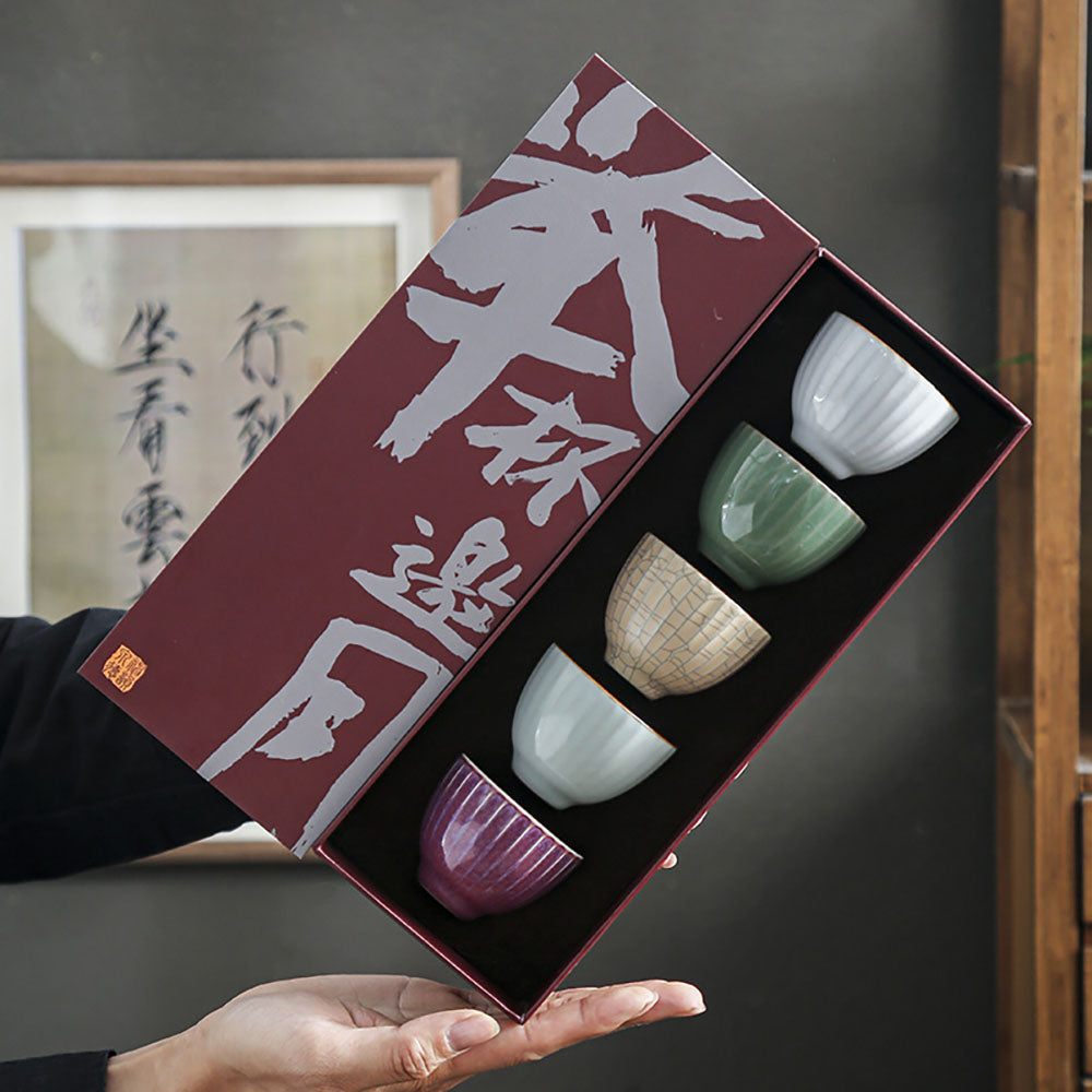 Ceramic Gongfu Tea Cup Set - Five Unique Kiln Designs