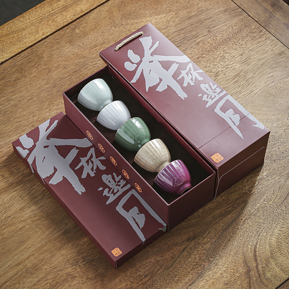 Ceramic Gongfu Tea Cup Set - Five Unique Kiln Designs