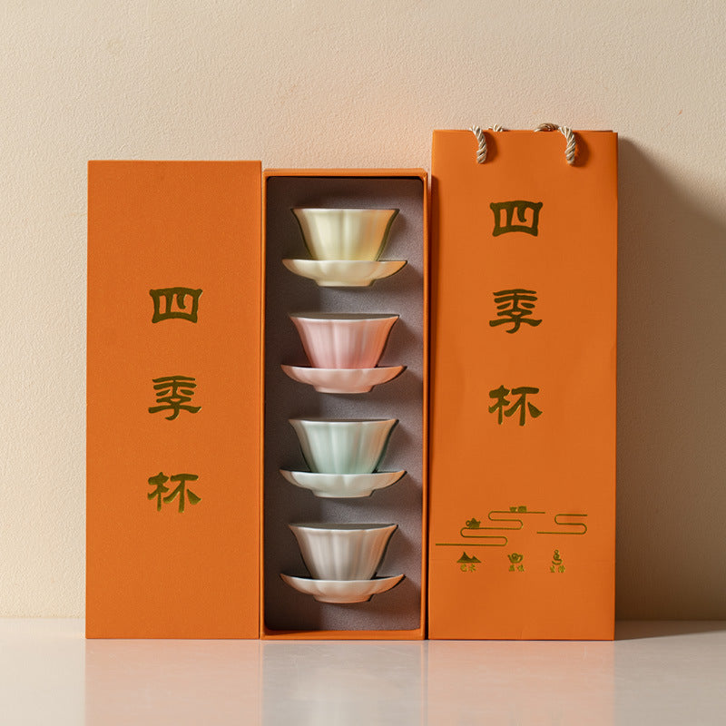 Four Seasons Ruyao Porcelain Gongfu Tea Cup Set