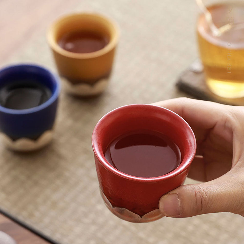 Colorful Ceramic Gongfu Tea Cup Set with Silver-Plated Lotus Design