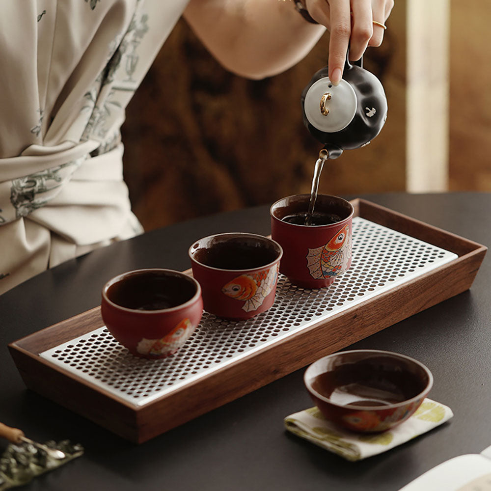Red Ceramic Koi Gongfu Tea Cup Set with Gift Box