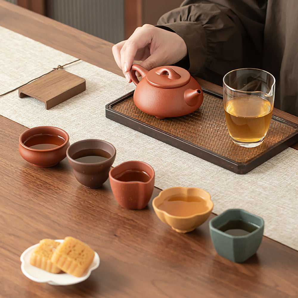 Yixing Purple Clay Five Blessings Tea Set with Teapot and Teacups