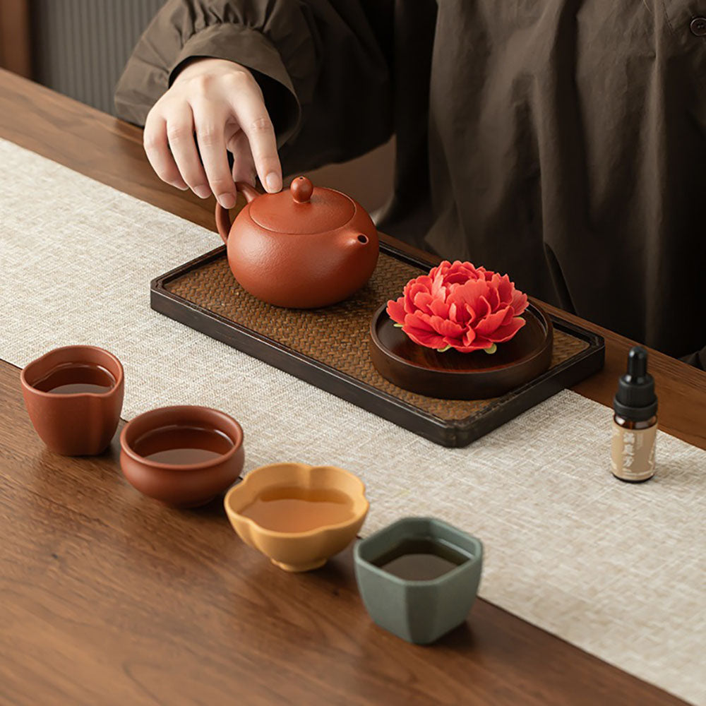 Yixing Purple Clay Tea Set with Handmade Peony Incense Holder