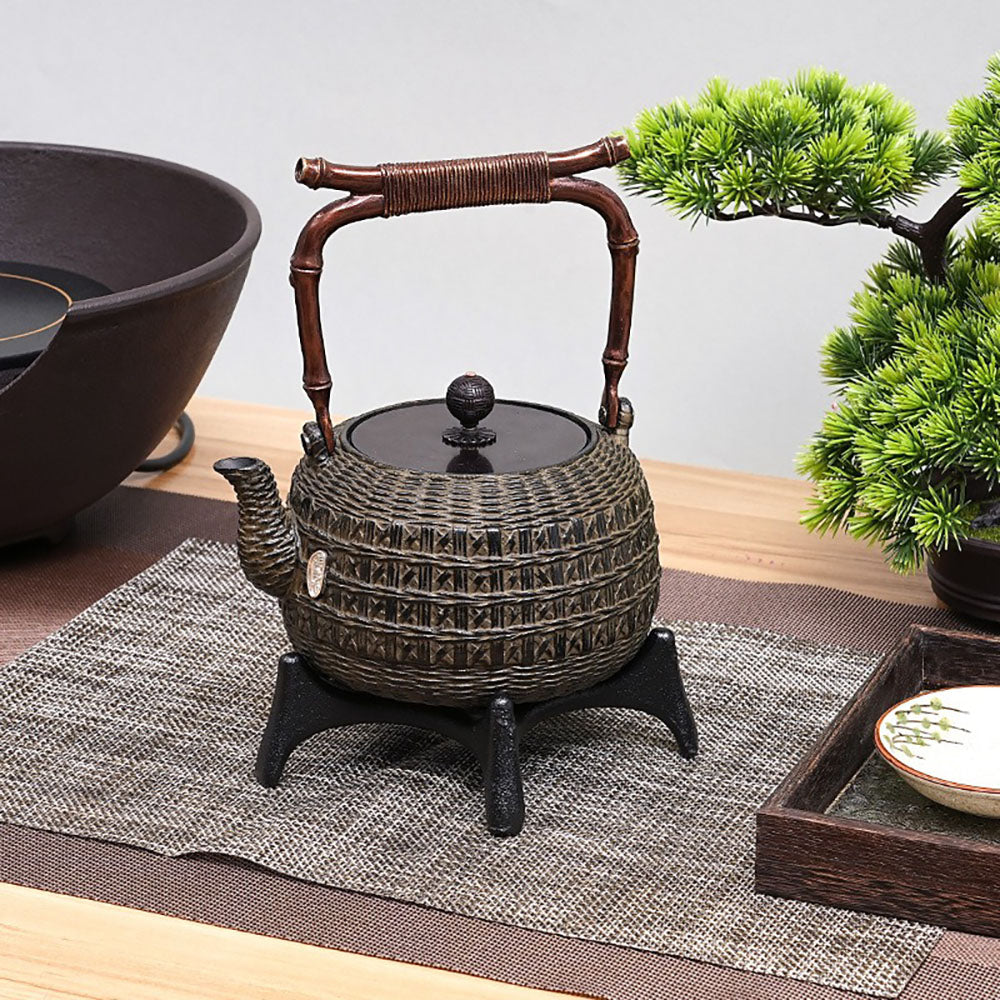 Japanese Bamboo Weaving Cast Iron Teapot 40 oz