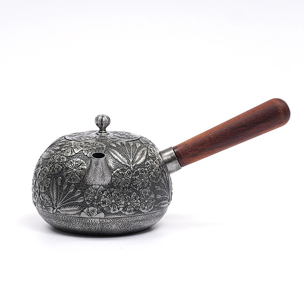 Handmade Japanese Cast Iron Teapot with Wooden Handle