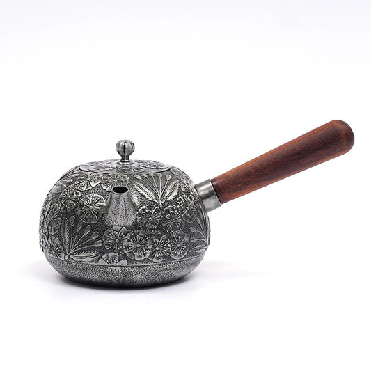 Handmade Japanese Cast Iron Teapot with Wooden Handle