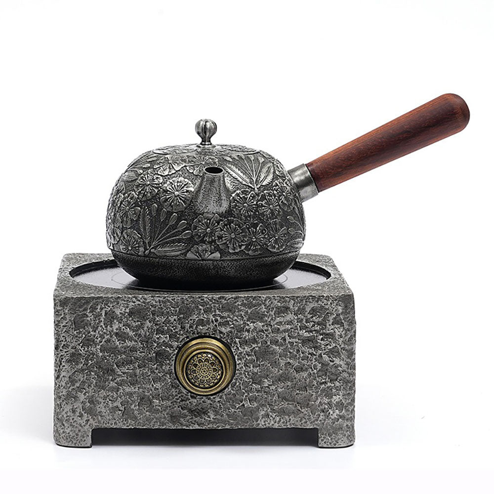 Handmade Japanese Cast Iron Teapot with Wooden Handle