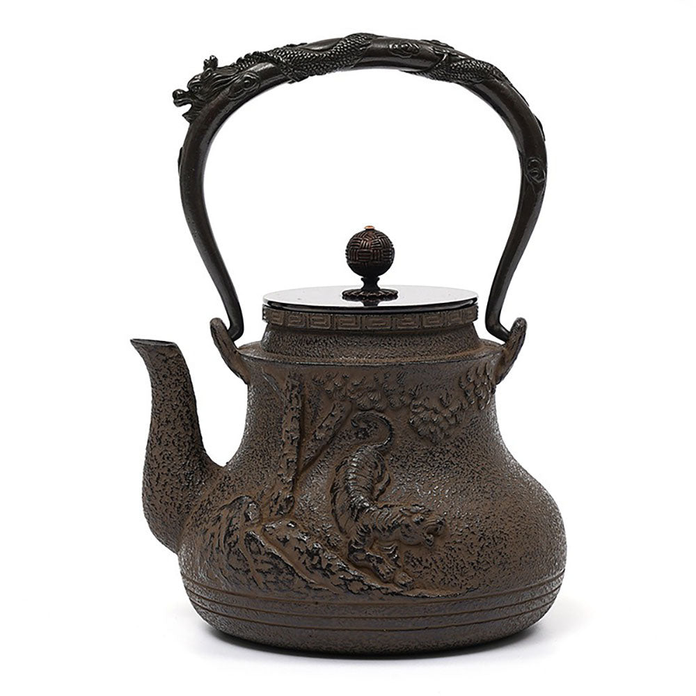 Japanese Cast Iron Teapot with Roaring Tiger Design