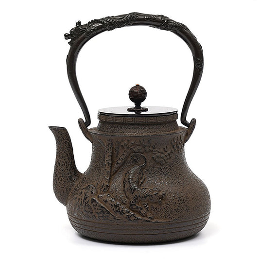Japanese Cast Iron Teapot with Roaring Tiger Design