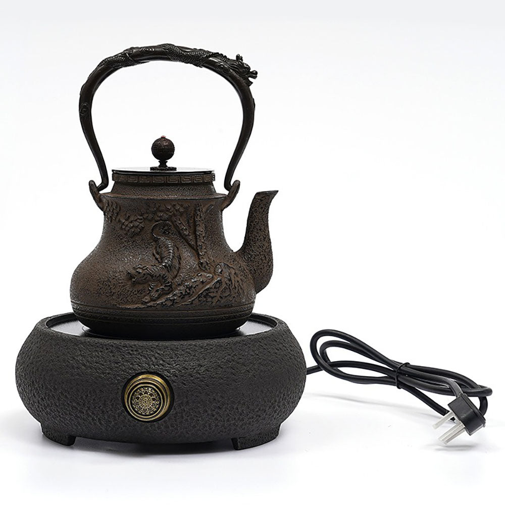 Japanese Cast Iron Teapot with Roaring Tiger Design