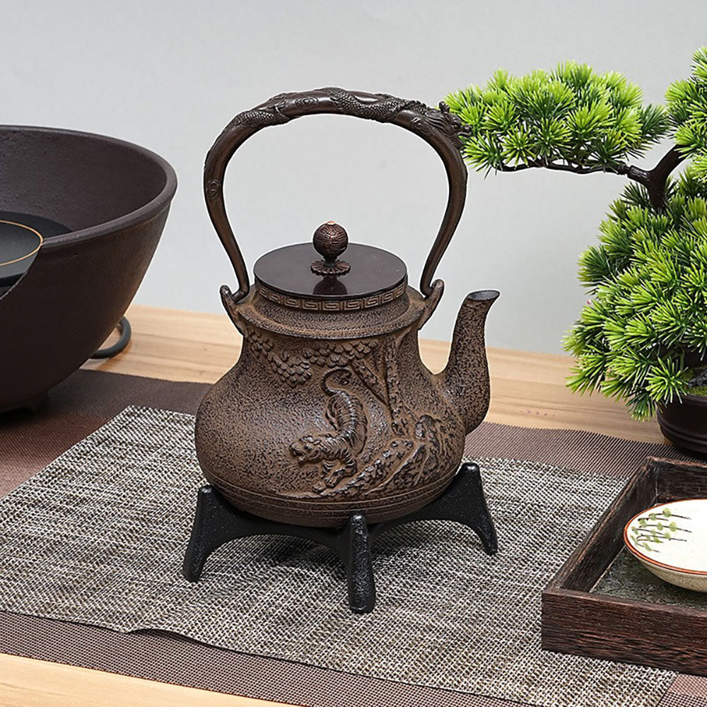 Japanese Cast Iron Teapot with Roaring Tiger Design