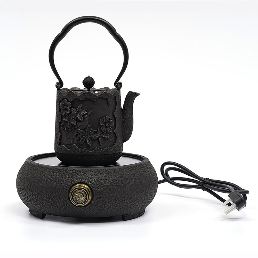 Japanese Cast Iron Teapot with Magpie and Blossom Design