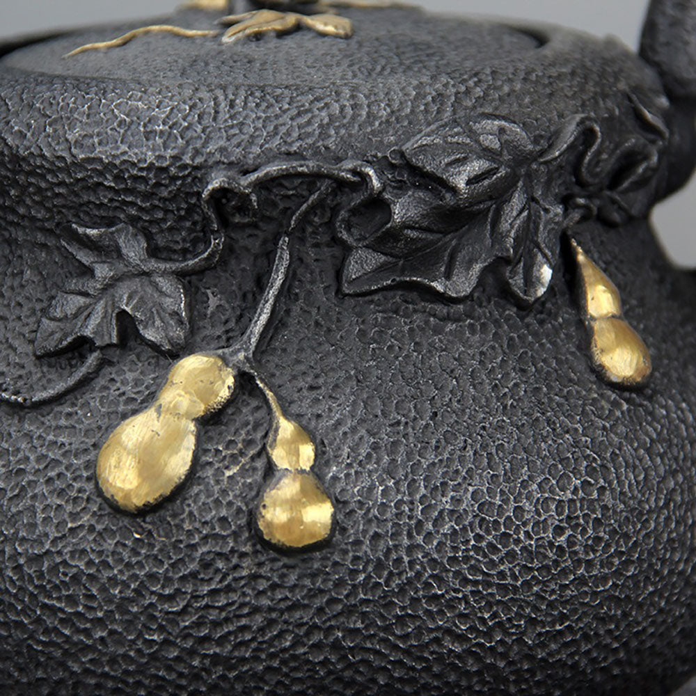Japanese Cast Iron Gourd Teapot with Gilded Detail